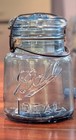Antique-ball -triple L -error Jar- 1 900 1925- Aqua Blue Glass- Close To Pint  1