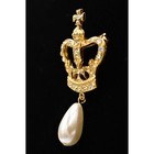 Vintage Crown Pin Brooch Dangle Pearl Rhinestone Crystal Gold Nos 1980s Bina3