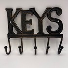 Rustic Cast Iron Keys Wall Mount Key Holder Organizer 5 Hooks Vintage Decor