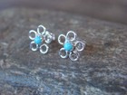 Navajo Indian Sterling Silver Turquoise Flower Post Earrings By Chee