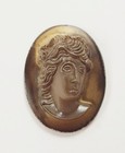 Vintage Glass Light Bronze Lady 34x26mm  Oval 3d West German Cabochon Cameo 1104