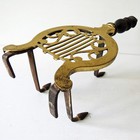 Antique Brass Fireplace Hearth Trivet Stand With Wooden Handle