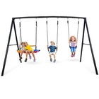 500lbs Metal Playground Swing Set 3 Station Kids Backyard Playset With 3 Swings