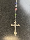 Vtg Rosary Mulicolor Acrylic Beads Metal Cross Crucifix Jesus Catholic Religious