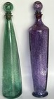 Vintage Set Of  2  Purple   Green Motled Clear Glass Decanter Bottles 