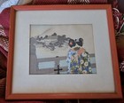 Japanese Painting Geisha Matted Framed Antique Vintage Woman Girl Pairasian G