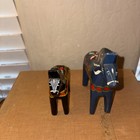2 Vintage Swedish Dala Horses Wood Carving Hand Painted Figurines