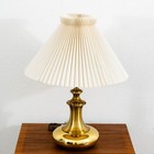 Mid Century Modern Brass Table Lamp Round White Pleated Shade Danish Vintage