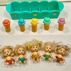 Vintage 1989-1990 Tyco Quints Mega Lot 5 Dolls 4 Playsets Bed Pool Cycle Vanity