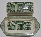 Vintage Royal China The Old Curiosity Shop Covered Butter Dish Green Transferwar