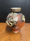 Antique Japanese Moriage Satsuma Vase 3d Dragon   Flower Motif