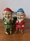 Vintage Chalkware Christmas Green Red Elf Gnomes Statues