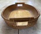 Vtg Nantucket Basket Large Oval Tray W wood Handles   Wood Bottom