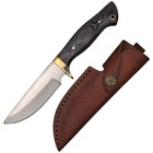 Hunting Knife   8 75in Full Tang Gray Wood Skinner Blade   Leather Sheath