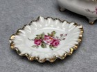 Vintage Porcelain Vanity Dresser Set With Rose Design   Gold Trim 1960s