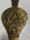 Vintage Brass Fireplace Bellows Embossed Tavern Scene Wood Leather Hearth Decor