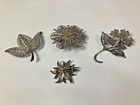 Four Vintage Antique Silver 800 Filigree Open Work Souvenir Flower Pin Brooches