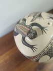 Mata Ortiz Folk Art Pottery Large Polychrome Seed Pot W  Raised Lizards Iguanas