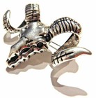 Silver Tone Ram Skull Brooch Sheep Western Metal Pin Mountain Goat Devil T1