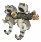 Forest Rustic 2 Playful Raccoons Dangling On Tree Branch 6 Pegs Wall Hook Decor