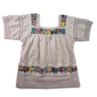 Vintage Embroidered Peasant Blouse Womens L Mexican Style Crochet Lace Boho Top