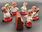Rare Vintage Spanish Mud People Figurines - 6 Piece Choir Set Hand Painted Clay