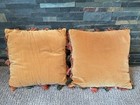 2 Velvet Embroidered beaded Silk Flowers With Tassels Pillows Vintage 