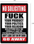 No Soliciting  f  Your Products Go Away Sign 8 x12  Aluminum Metal Funny Vulgar