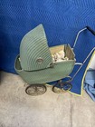 Antique Vintage Wicker Baby Carriage Buggy Green Gendron Stroller Rolling Cover