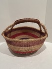 Large African Hand Woven W  Leather Wrapped Handle Market Storage Basket