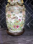 Large Vintage Chinese Famille Rose Medallion Porcelain 19  Vase Urn W Wood Stand