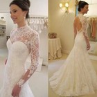 High Neck Mermaid Wedding Dresses Long Sleeve Backless Appliques Bridal Gowns