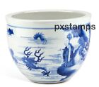 Chinese Qing Kangxi Blue And White Fish Bowl Planter Jardiniere Porcelain