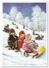 Children s Fun Boy  Girl Seasons Of The Year Winter Art New Modern Postcard