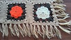 Vtg Granny Square Handmade Crochet Flower Afghan 74 x42  Gold  Pale Yellow  Red