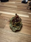 Red Crowned Brown Frog With Genuine Crystals Bejeweled Green Trinket Box