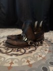 Men s Leather Harness Ankle Boots Brown black Buckle   Chain Round Toe Us 10