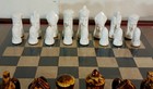 Vtg Mcm  roman Empire   chess Set  Ceramic White   Distressed Brown