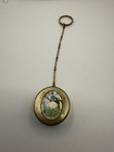 Rare Art Deco   Powder Compact Peacock Ring Chain  Enamel Or Painted Maybe  Vtg