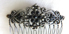 Vintage Metal Hair Comb Scrolled Design Black Stones 2 25  Across Victorian Look