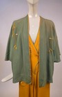 1920   s Yellow   Green Crepe Beach Pajamas W Floral Embroidery   Full All In One