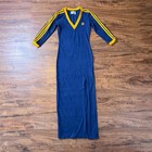 Adidas Originals Trefoil 3 Stripe Maxi Dress Blue Yellow Side Slit Women s S