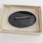 Vintage Soviet Russian Hand Painted Troika Black Lacquer Brooch