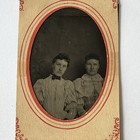 Antique Tintype Photograph Beautiful Fashionable Young Women Sisters