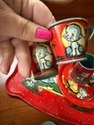 Vintage Ohio Art Tin Litho Children s 7  Piece Tea Set Kitten   Children