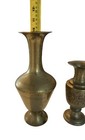 Pair Of Vintage Solid Brass Vases Etched Enamel Floral Design India G p 