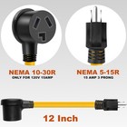 Dryer Adapter Cord 12inch Nema 5-15p Male To 10-30r Female Power Adapter