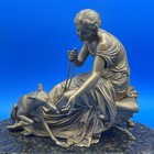 Outstanding Vintage Spelter Grecian Lady With Greyhound Dog Figurine