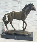 Western Art Copper Bronze Horse Stallion Figurine Sculpture Marble Base Figure