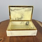Vintage Marbled Alabaster Hinged Vanity Trinket Jewelry Box Gold Metal Trim